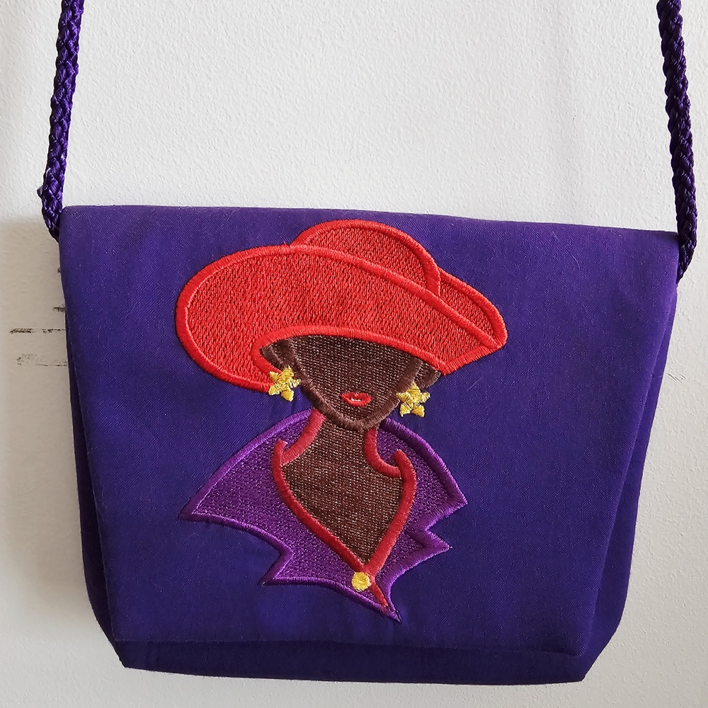 Vintage "Madam Fashion" Black  Woman Crossbody Purse Embroidered Women's Bag